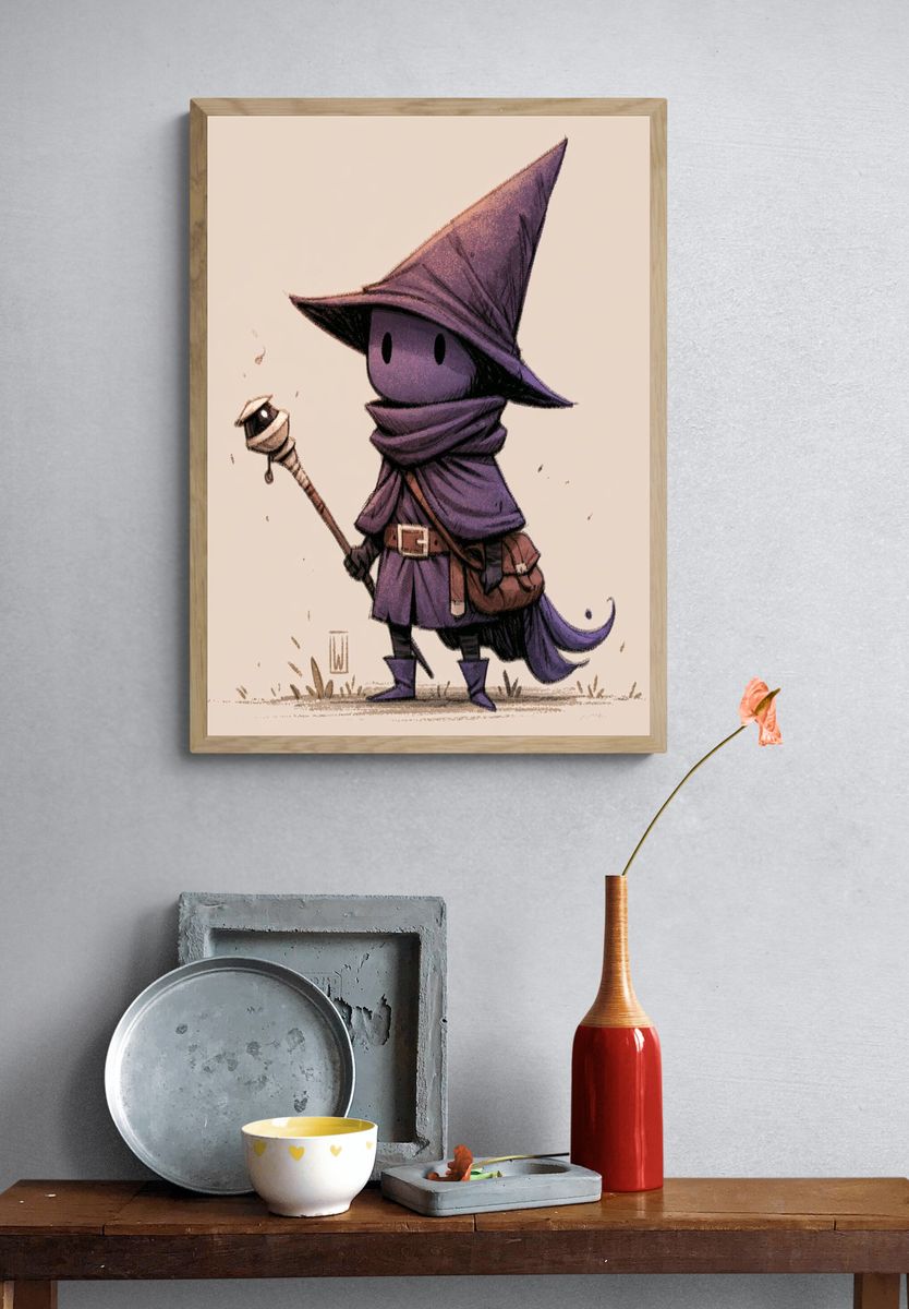 Purple Hooded Mage Illustration Poster. — room view 3