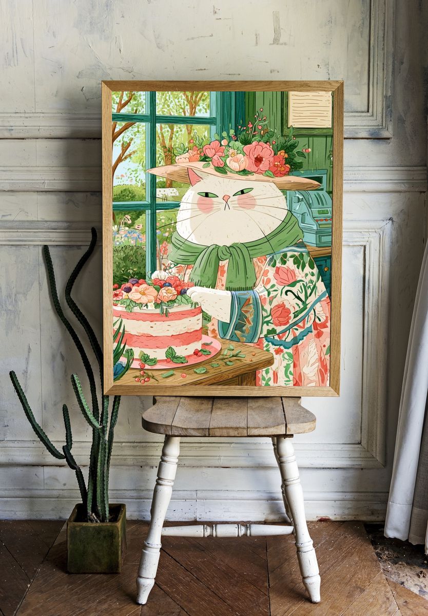 Garden Cat Illustration Poster. room preview
