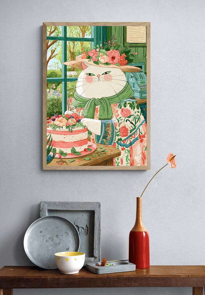 Garden Cat Illustration Poster. — room view 3