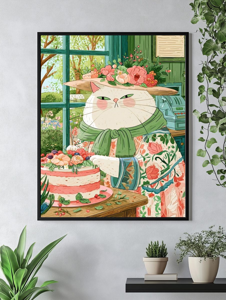 Garden Cat Illustration Poster. — room view 4