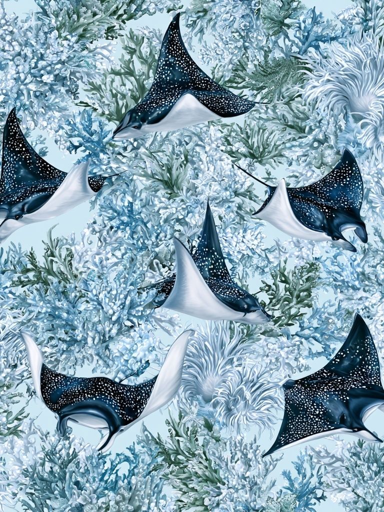 Manta Ray Reef Illustration Print. poster — illustration art