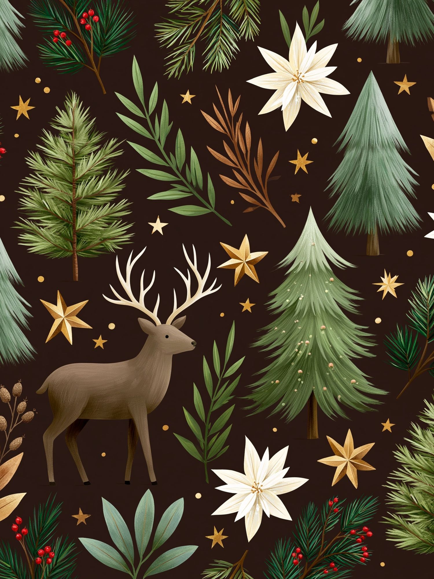 Winter Forest Deer Pattern Poster. poster — illustration art