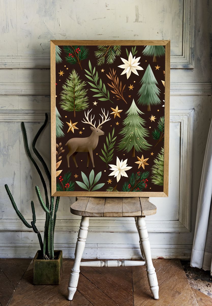 Winter Forest Deer Pattern Poster. — room view 1
