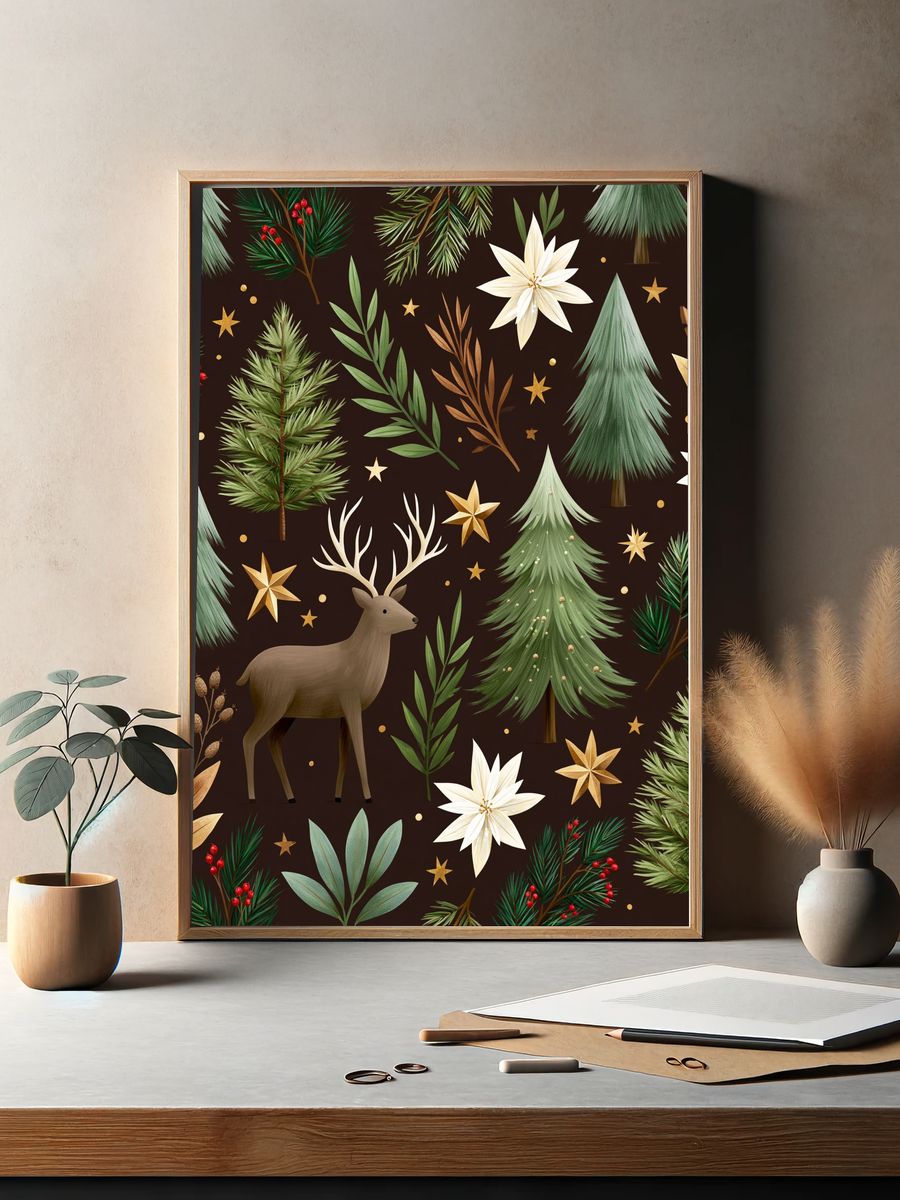 Winter Forest Deer Pattern Poster. — room view 2