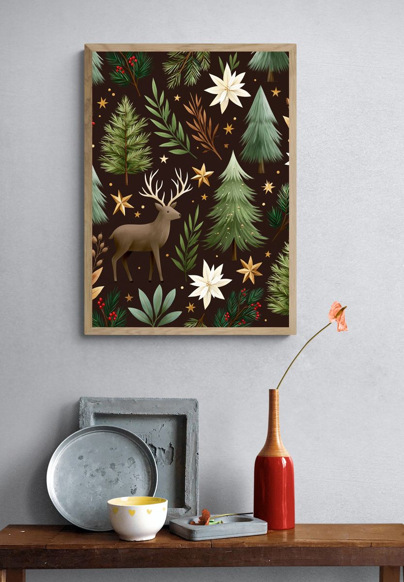Winter Forest Deer Pattern Poster. — room view 3