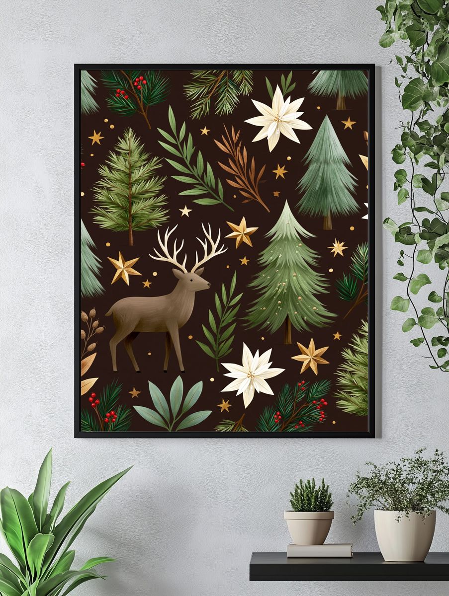 Winter Forest Deer Pattern Poster. — room view 4