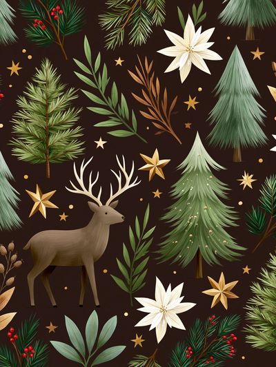 Winter Forest Deer Pattern Poster.