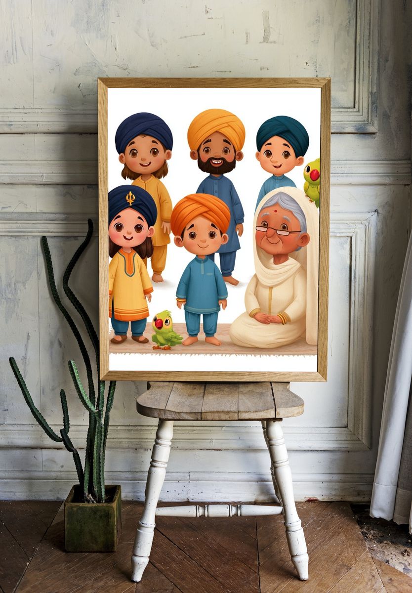 Sikh Family Portrait Illustration Poster. room preview