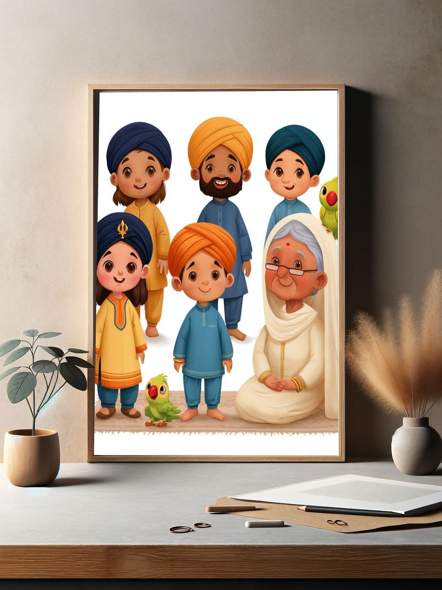 Sikh Family Portrait Illustration Poster. — room view 2