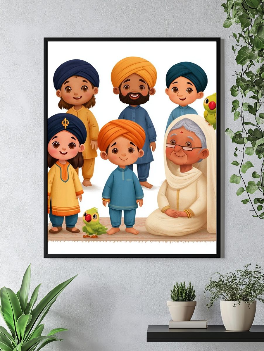 Sikh Family Portrait Illustration Poster. — room view 4