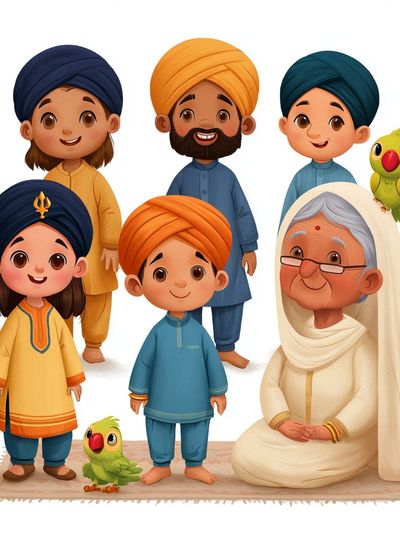 Sikh Family Portrait Illustration Poster.