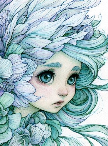 Floral Girl Portrait Illustration Poster. poster detail