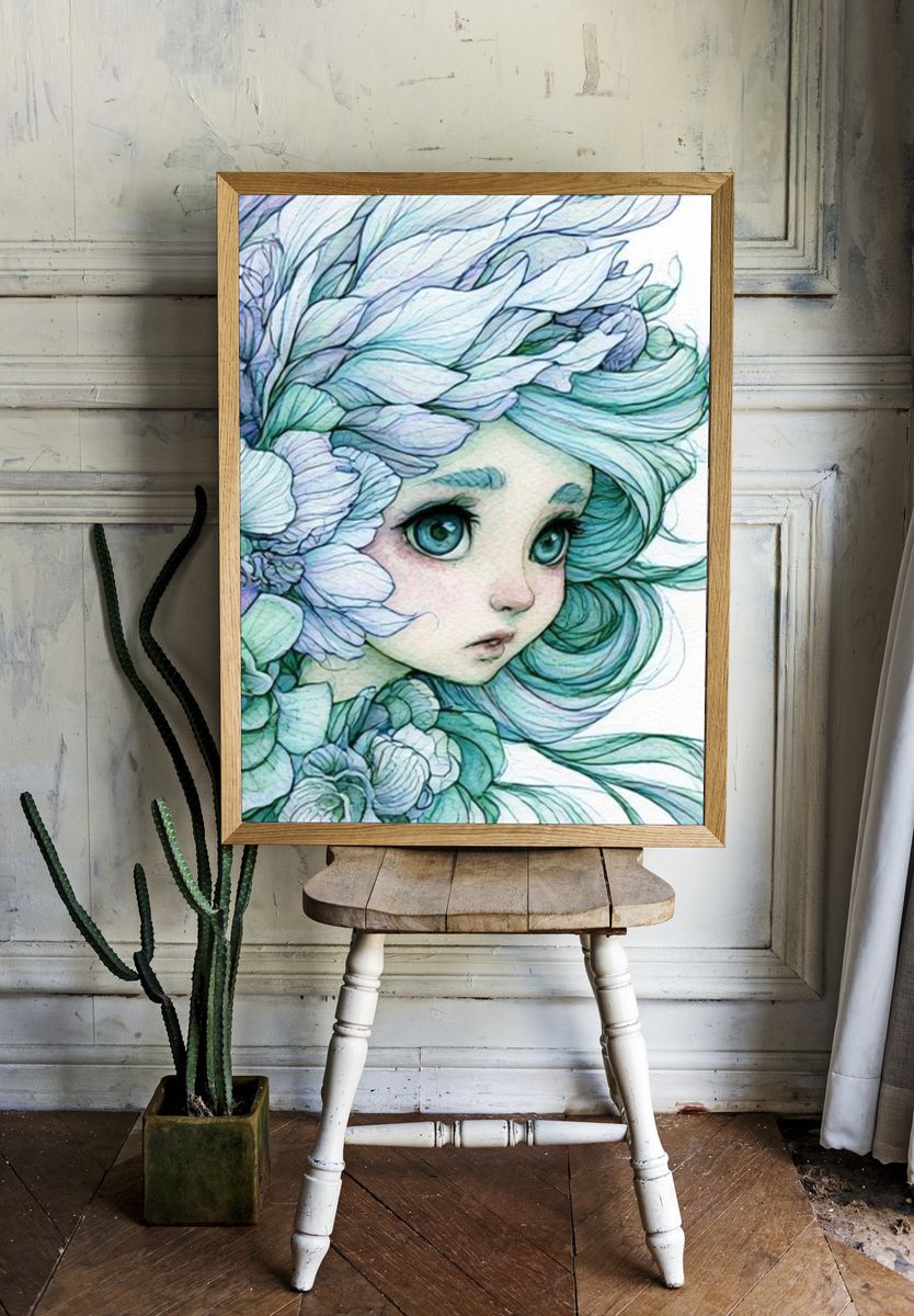 Floral Girl Portrait Illustration Poster. — room view 1
