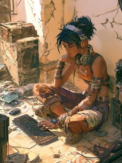 Cyberpunk Gamer Girl Illustration Poster.