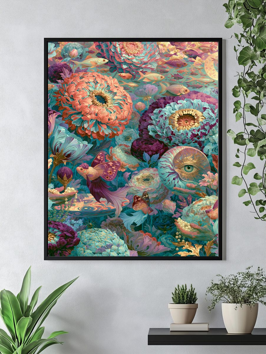 Surreal Floral Fish Poster. — room view 4