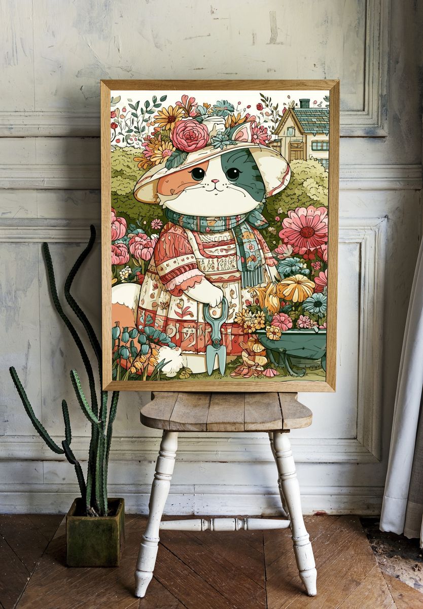 Garden Cat Illustration Poster. — room view 1