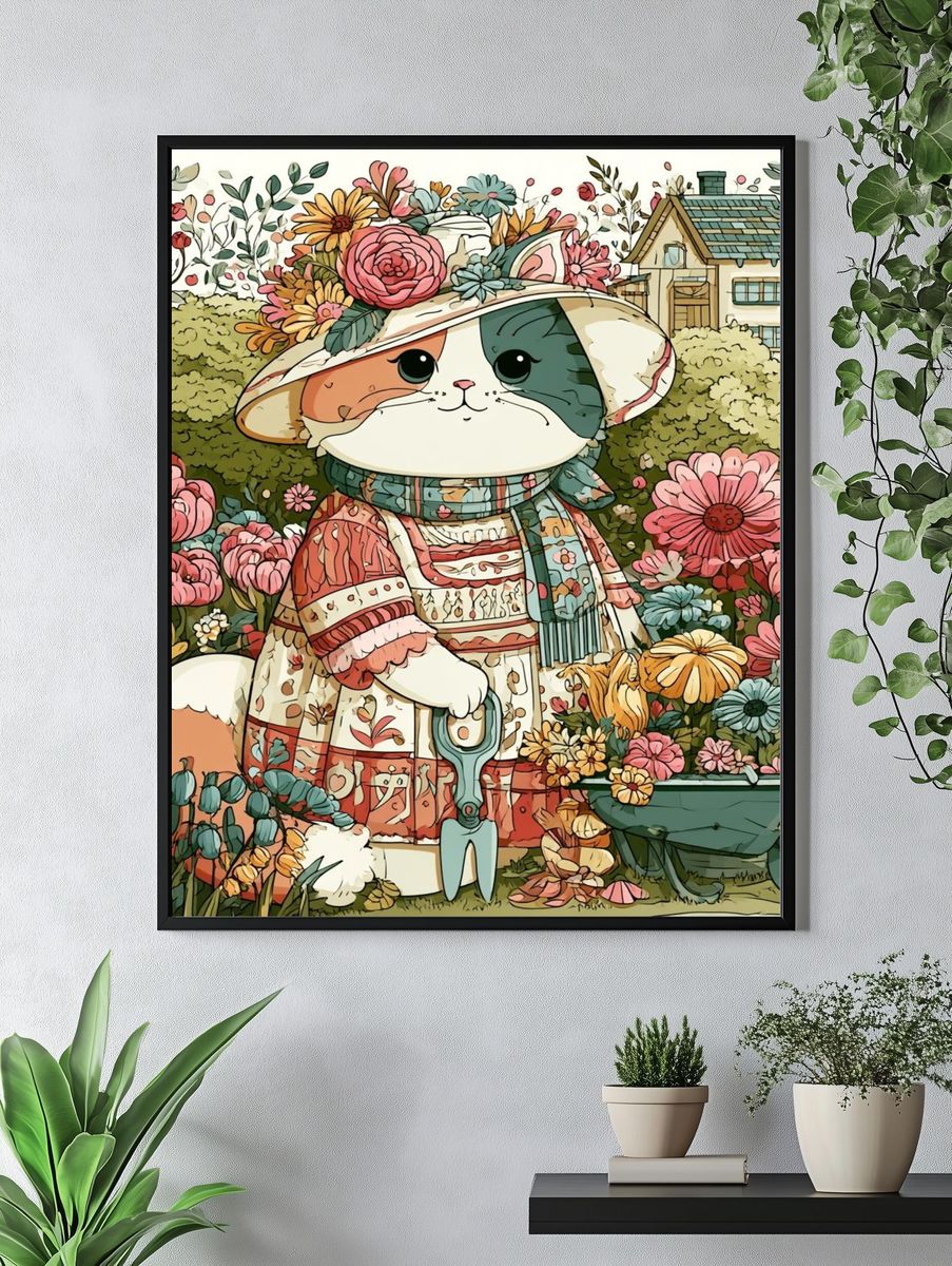 Garden Cat Illustration Poster. — room view 4