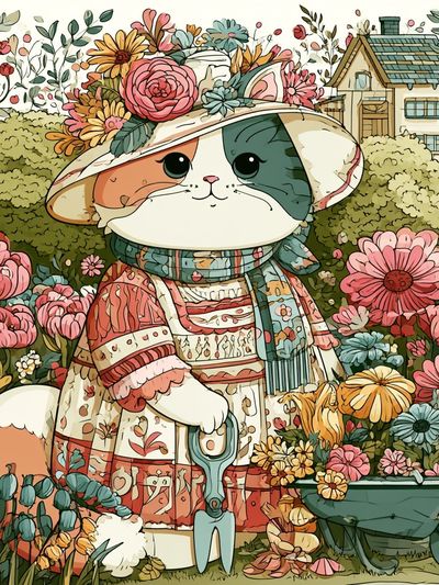 Garden Cat Illustration Poster. poster