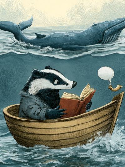 Reading Badger and Whale Illustration Poster.