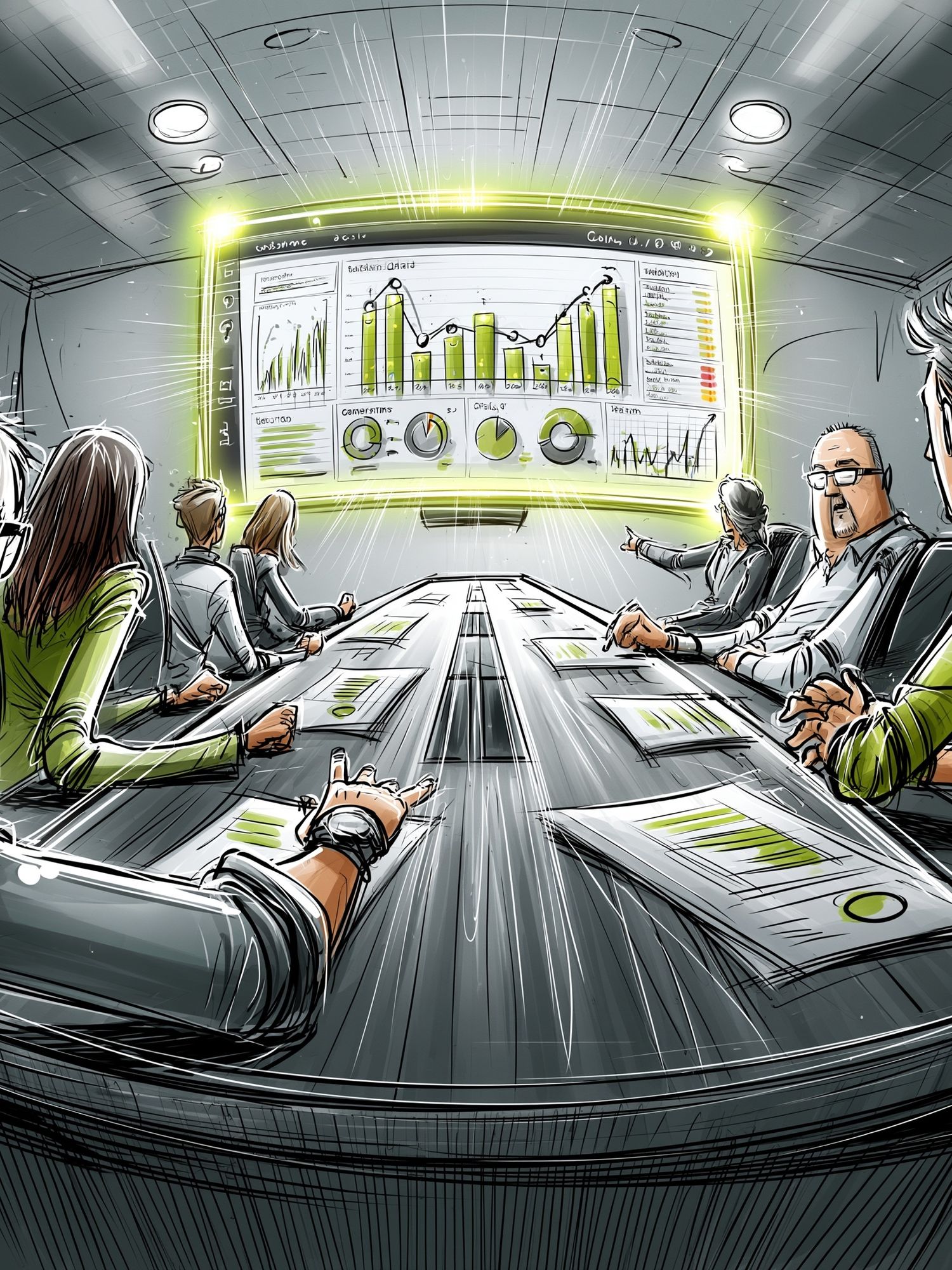 Futuristic Boardroom Meeting Illustration Poster. poster detail
