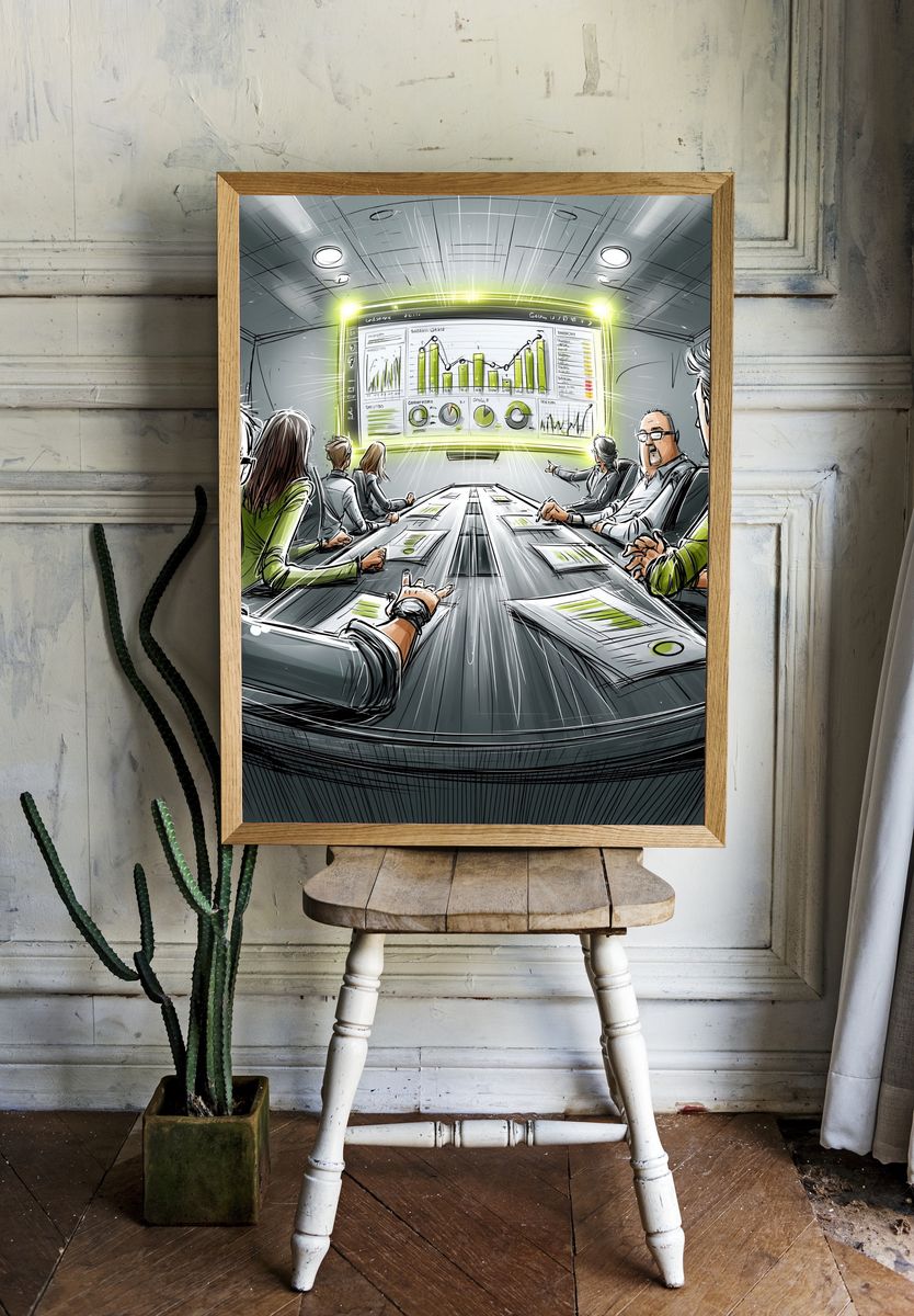Futuristic Boardroom Meeting Illustration Poster. room preview