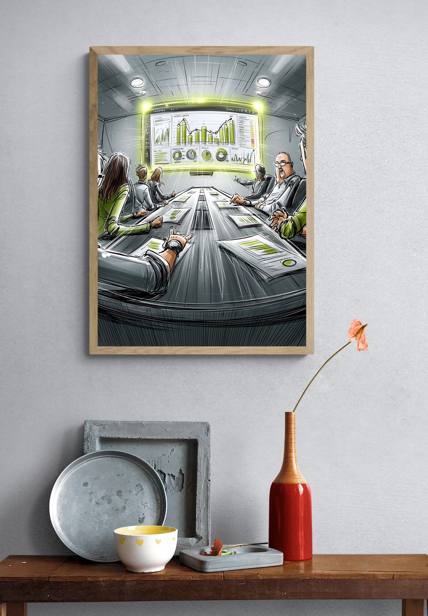 Futuristic Boardroom Meeting Illustration Poster. — room view 3