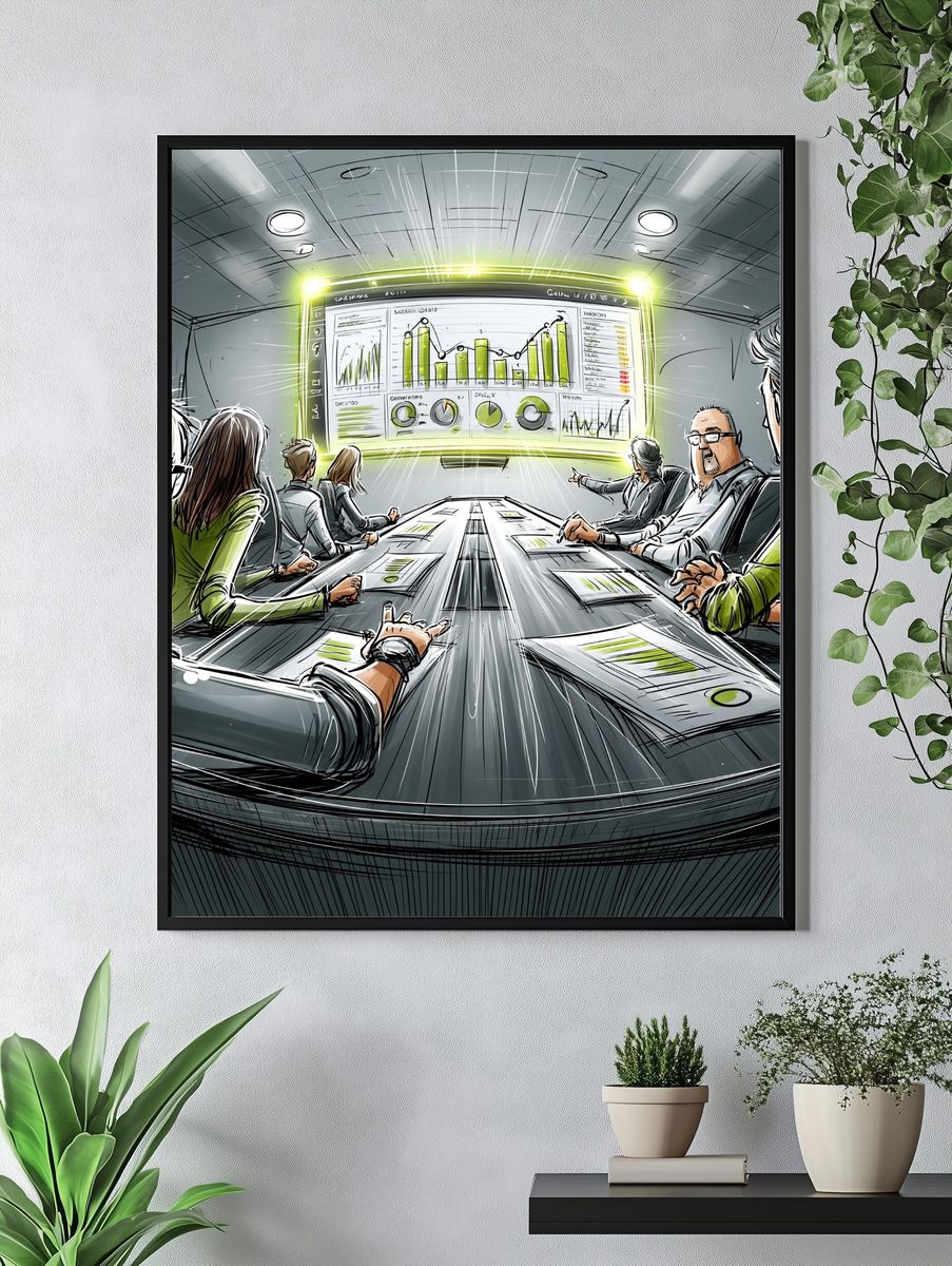 Futuristic Boardroom Meeting Illustration Poster. — room view 4