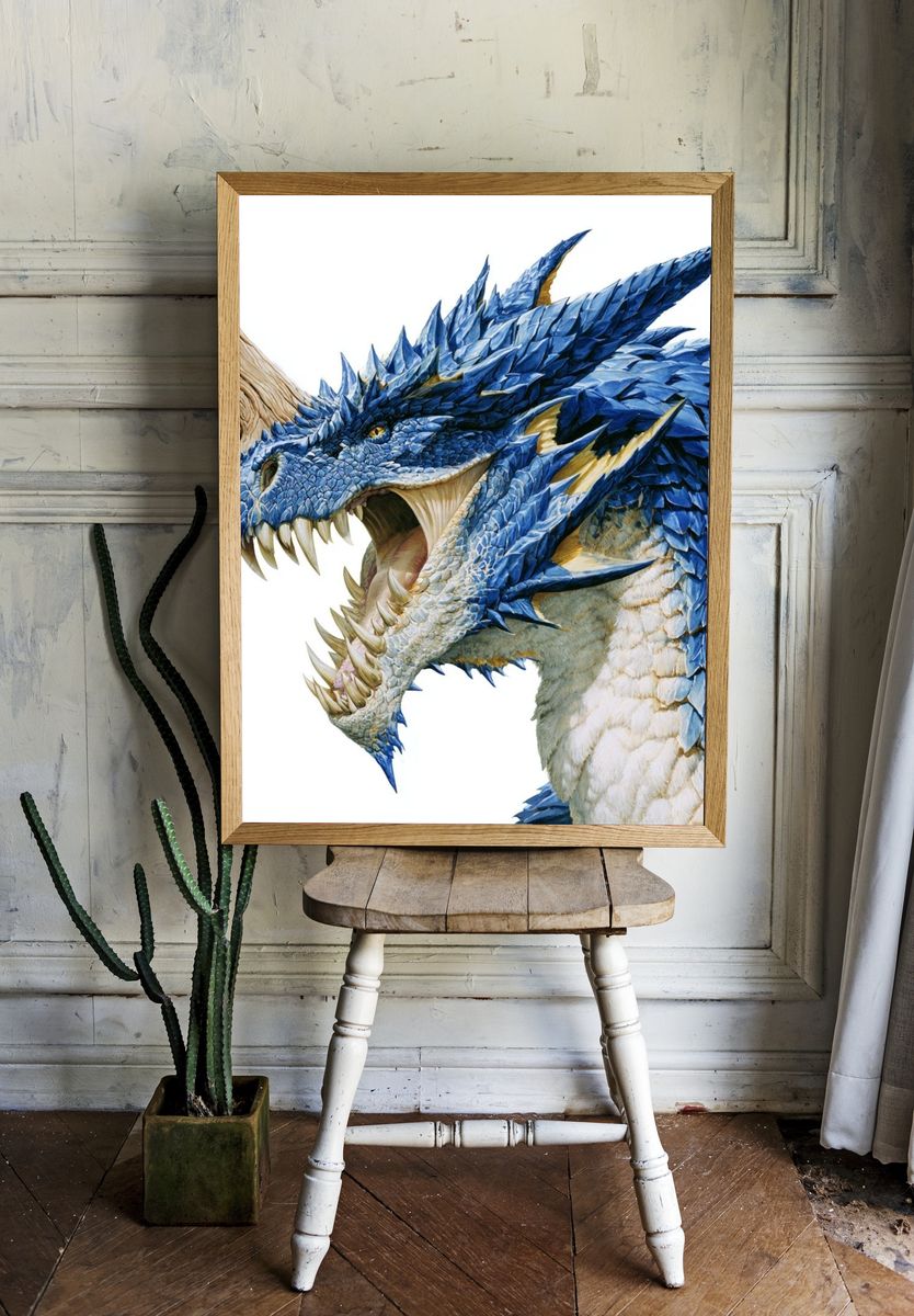 Blue Dragon Head Illustration Poster. room preview
