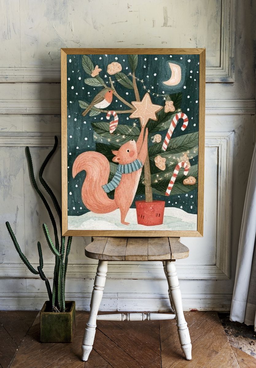 Christmas Squirrel Watercolor Poster. room preview