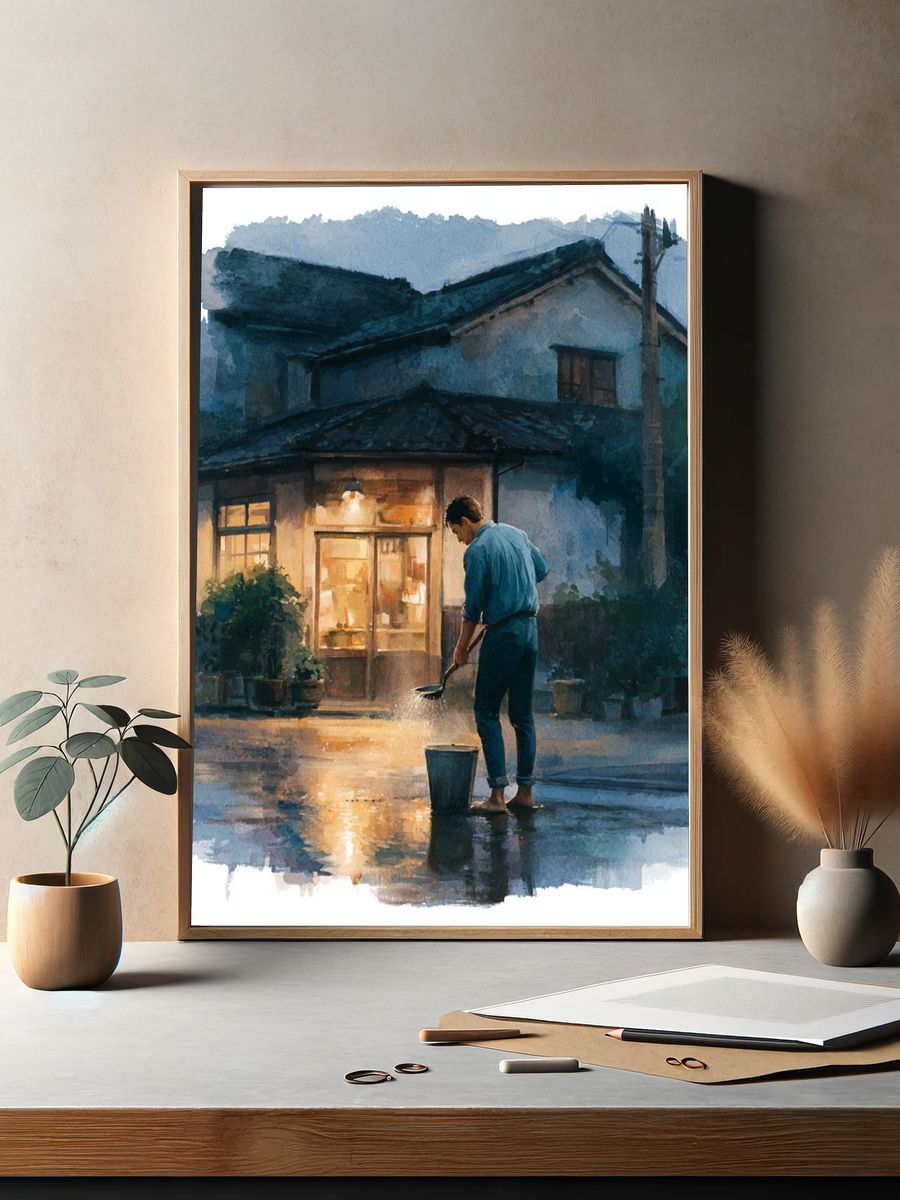 Rainy Evening House Watercolor Poster. — room view 2
