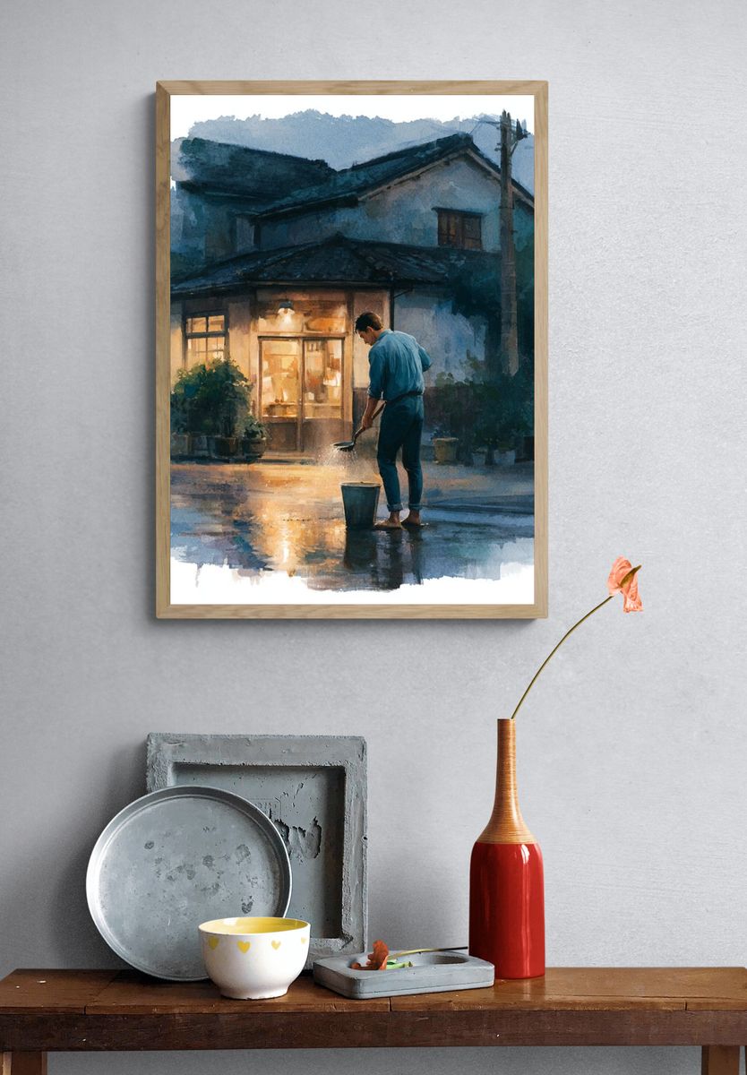 Rainy Evening House Watercolor Poster. — room view 3