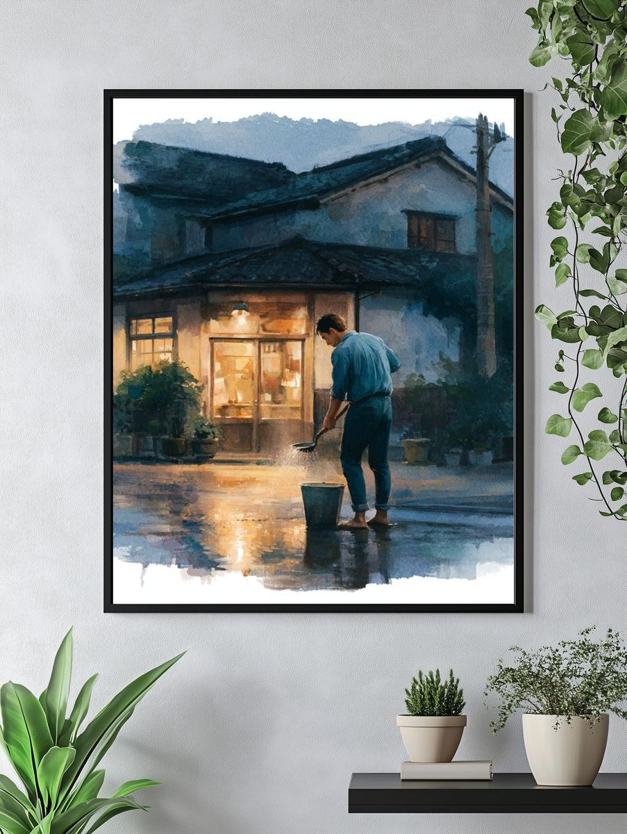 Rainy Evening House Watercolor Poster. — room view 4