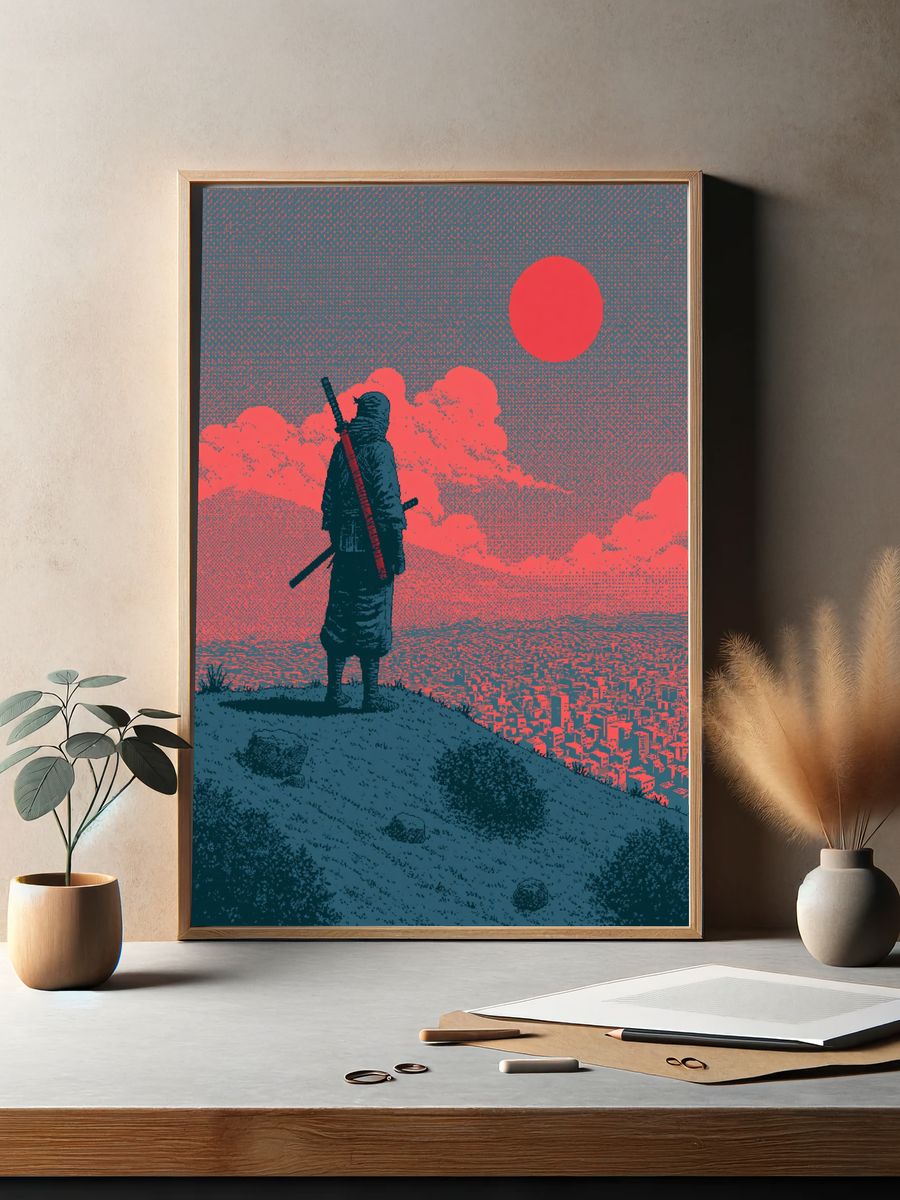 Samurai Sunset Cityscape Illustration Poster. — room view 2