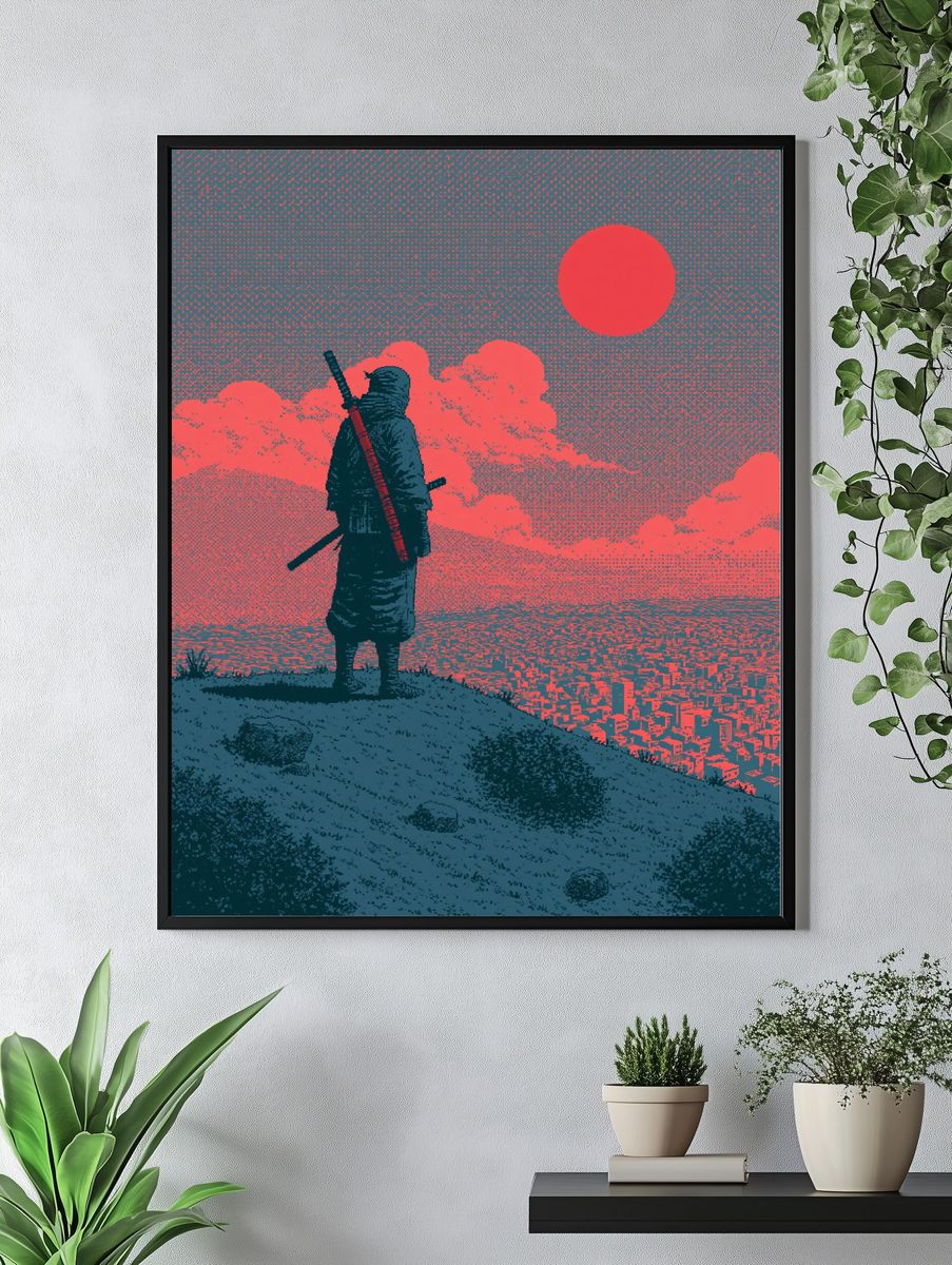 Samurai Sunset Cityscape Illustration Poster. — room view 4