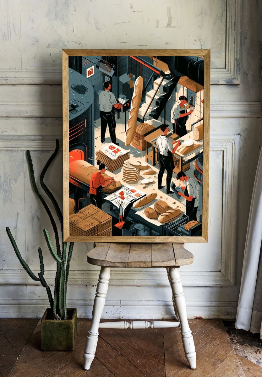 Artisan Bakery Workshop Illustration Poster. room preview