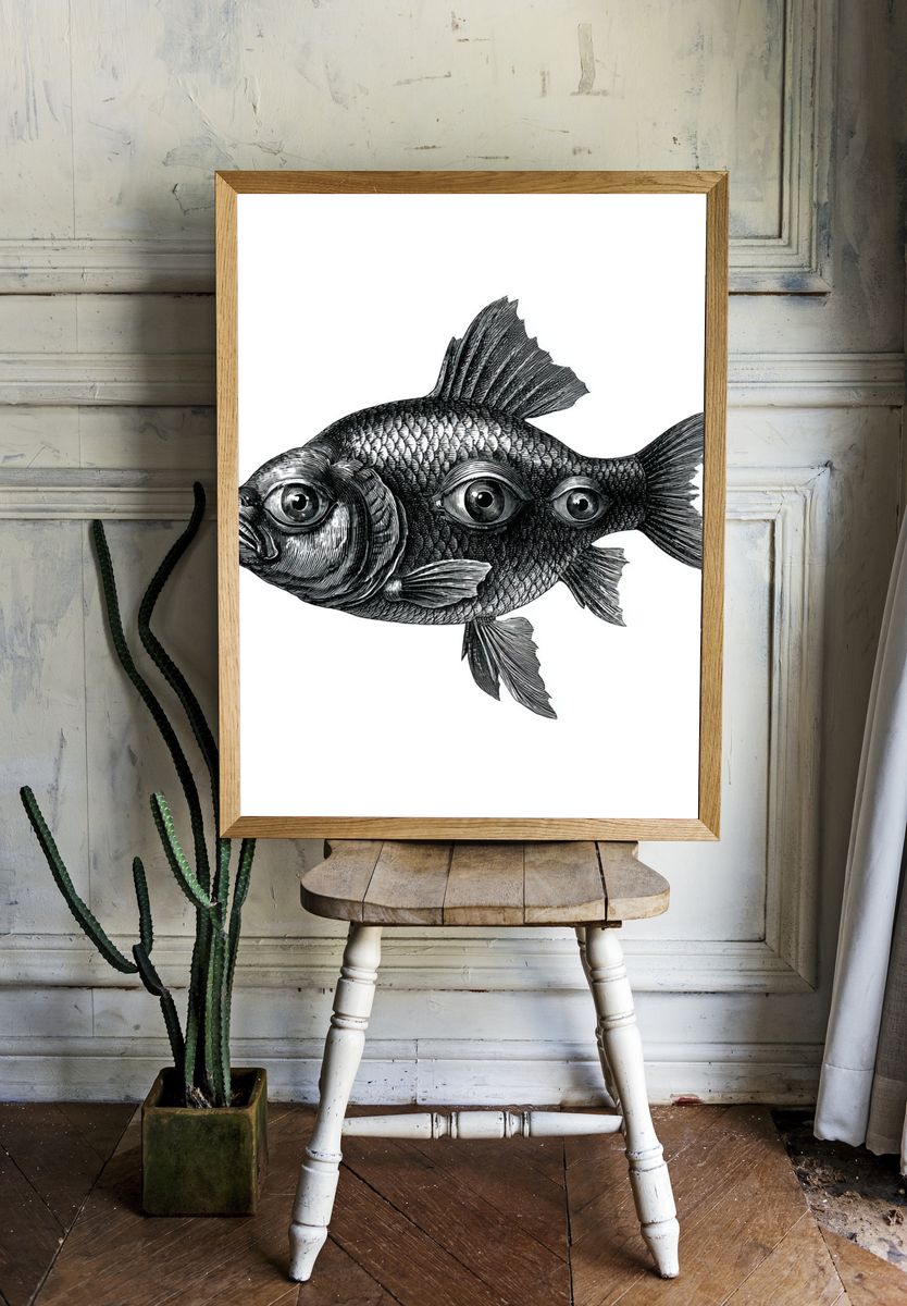 Surreal Fish Ink Poster. room preview