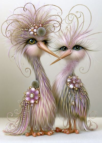 Whimsical Bird Duo Illustration Poster. poster