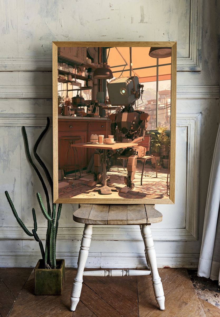 Robot Café Interior Illustration Poster. room preview