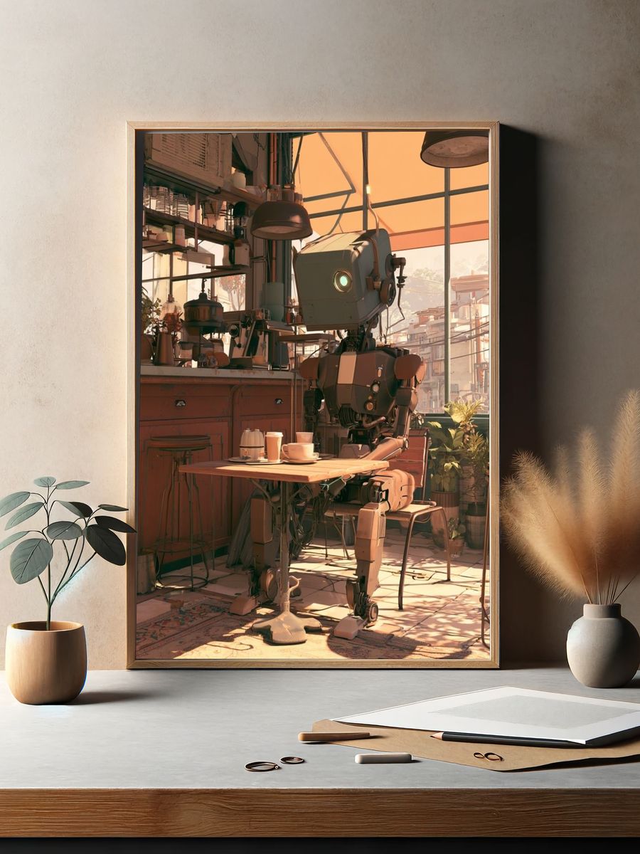 Robot Café Interior Illustration Poster. — room view 2