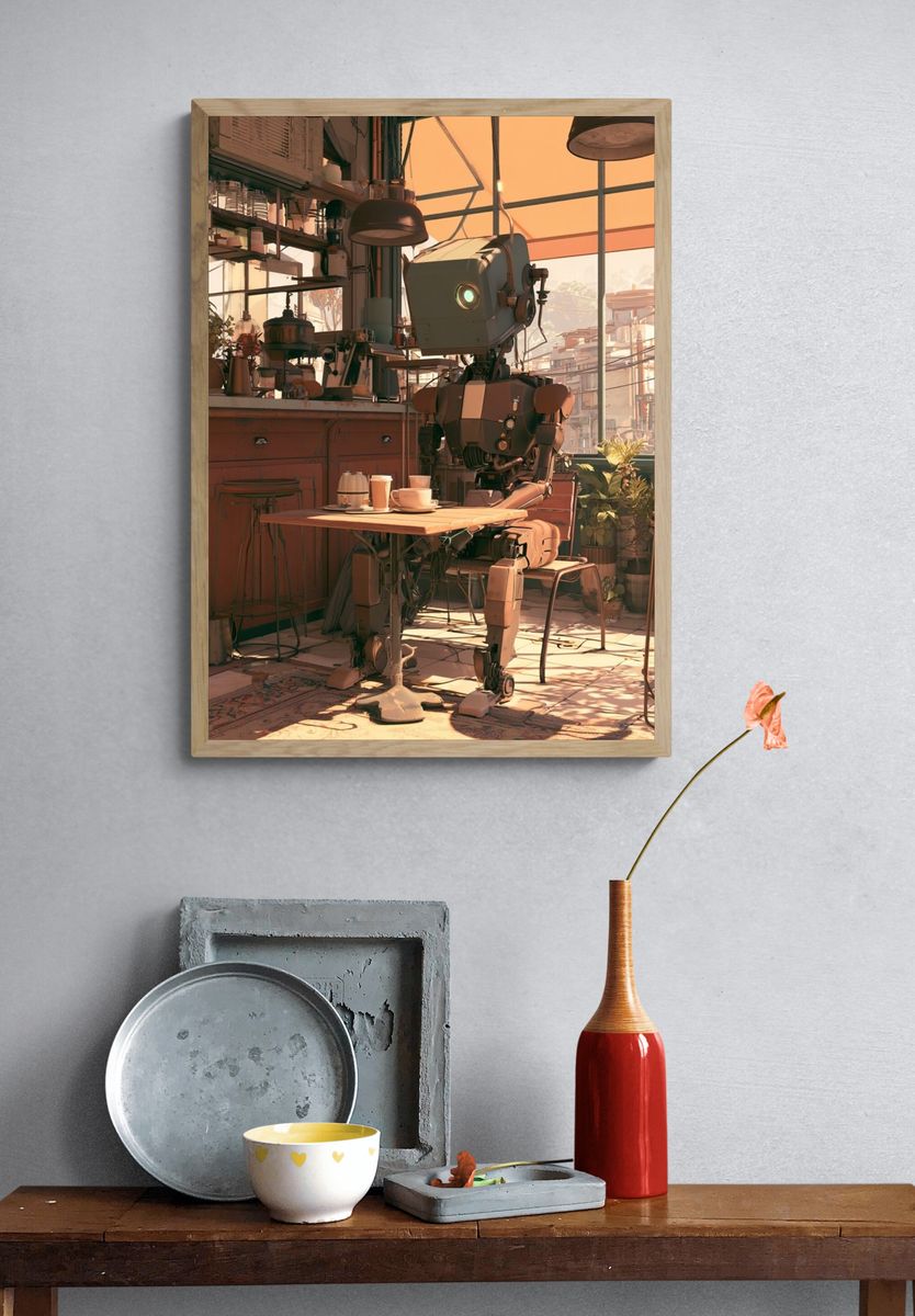 Robot Café Interior Illustration Poster. — room view 3