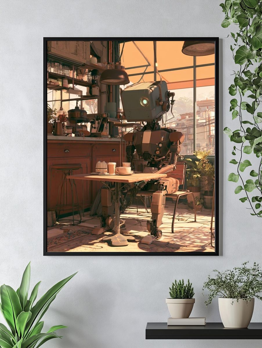 Robot Café Interior Illustration Poster. — room view 4