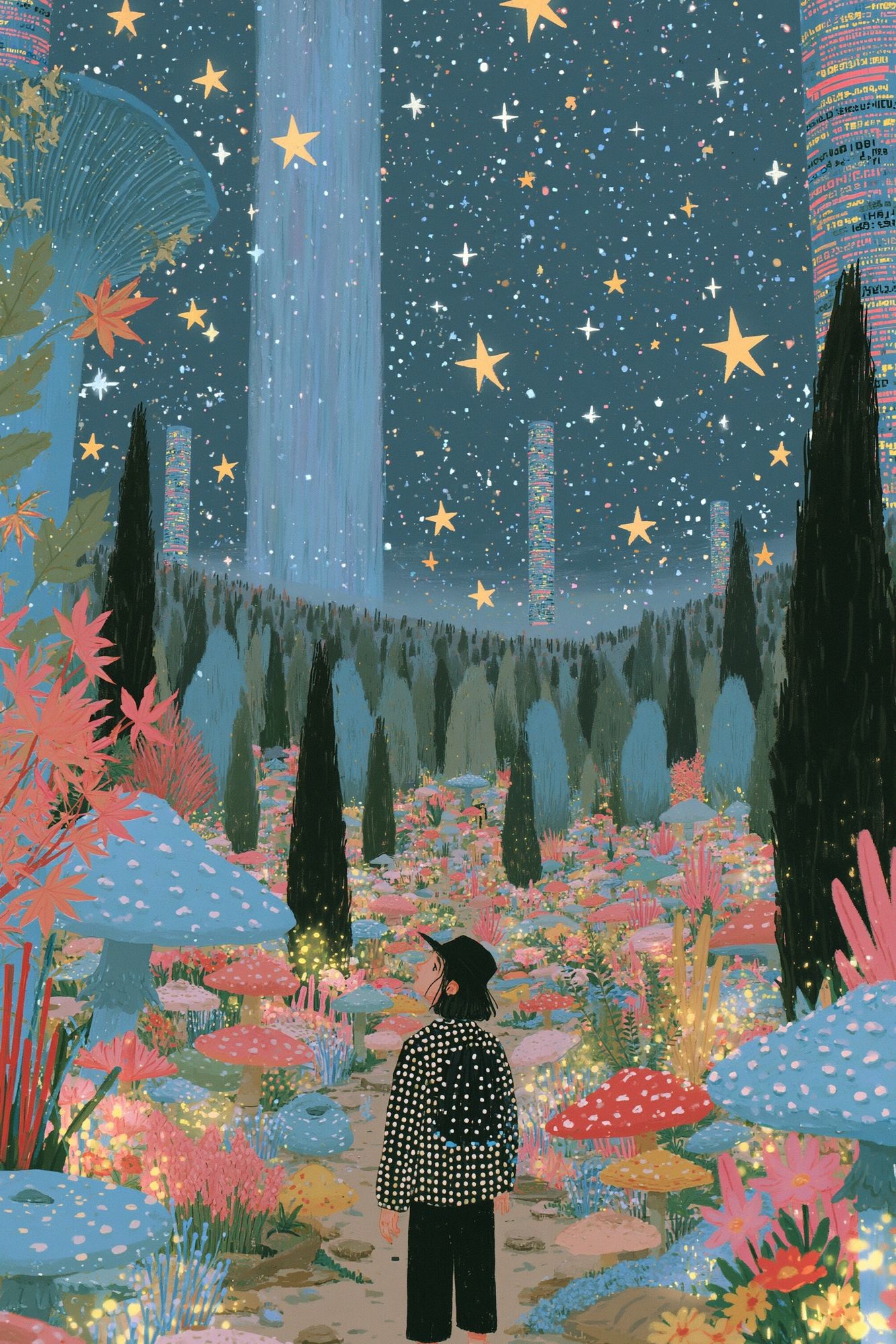 Starry Mushroom Garden Illustration Poster. poster — illustration art