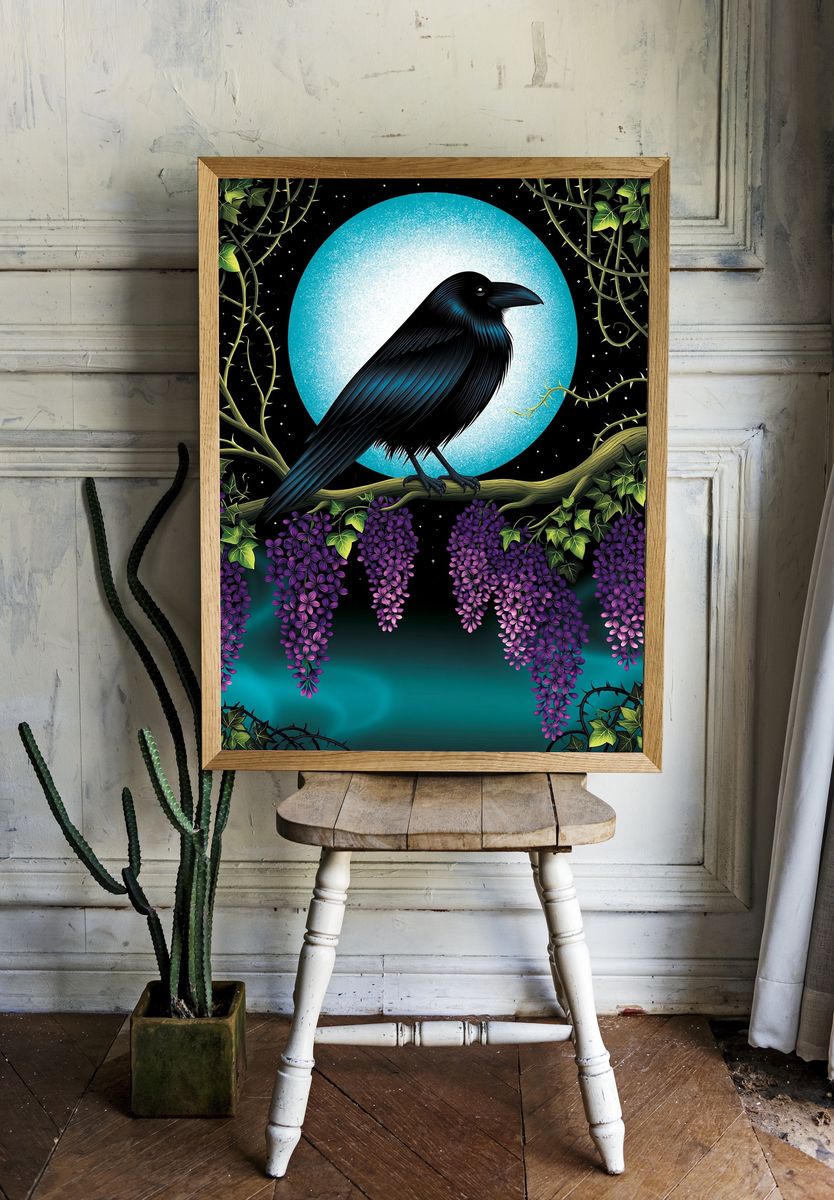 Moonlit Raven Botanical Print. — room view 1