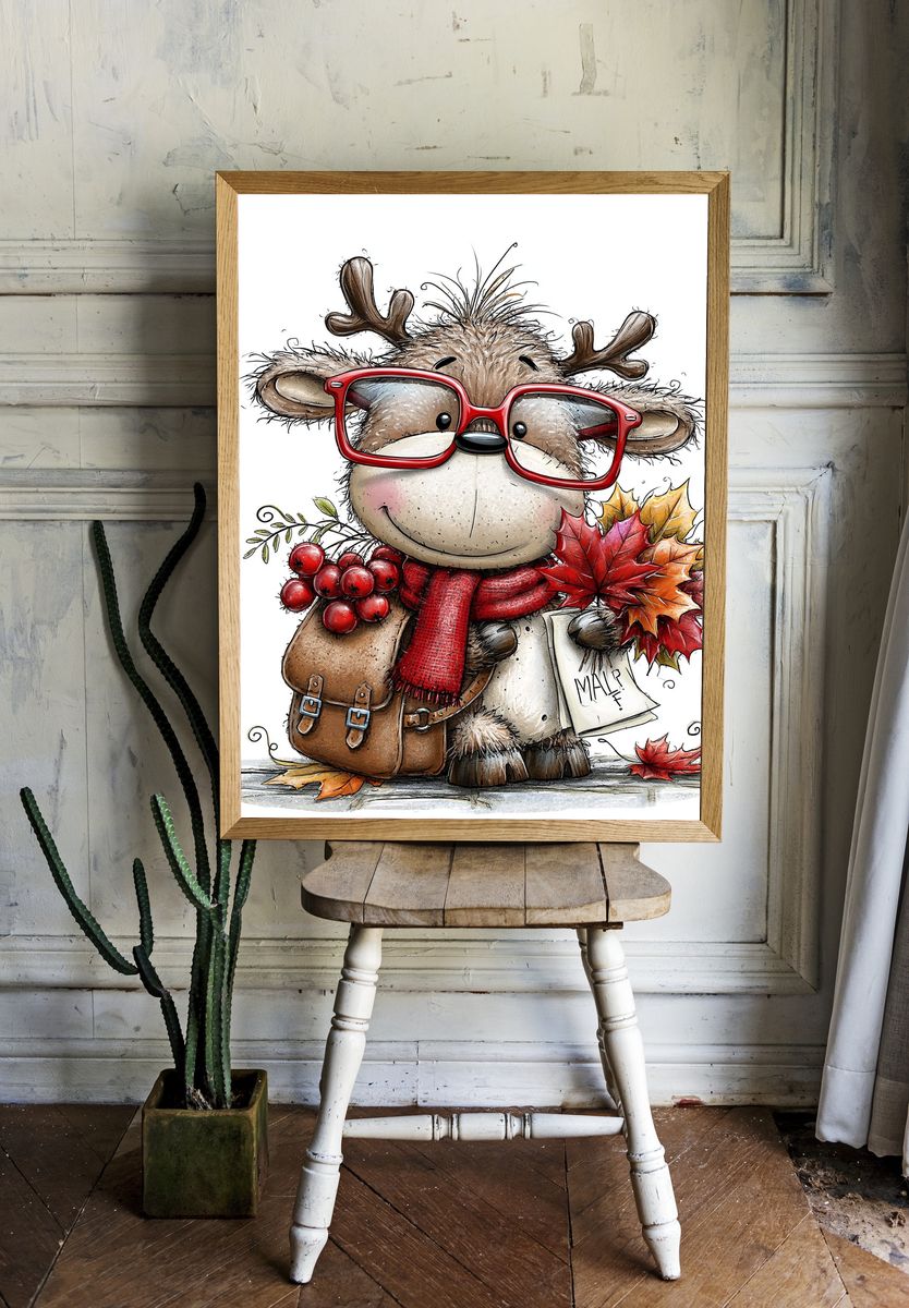 Autumn Reindeer Illustration Poster. room preview