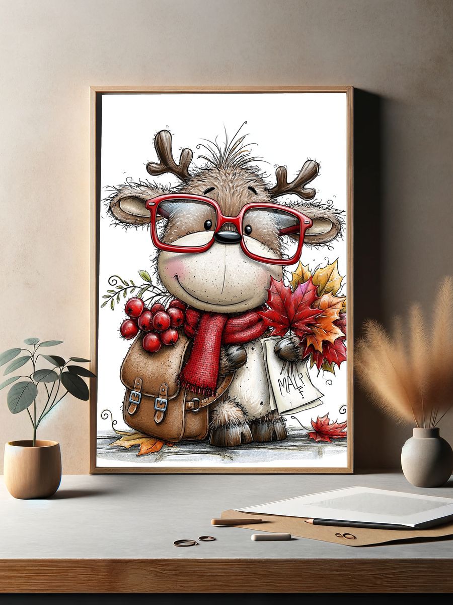 Autumn Reindeer Illustration Poster. — room view 2