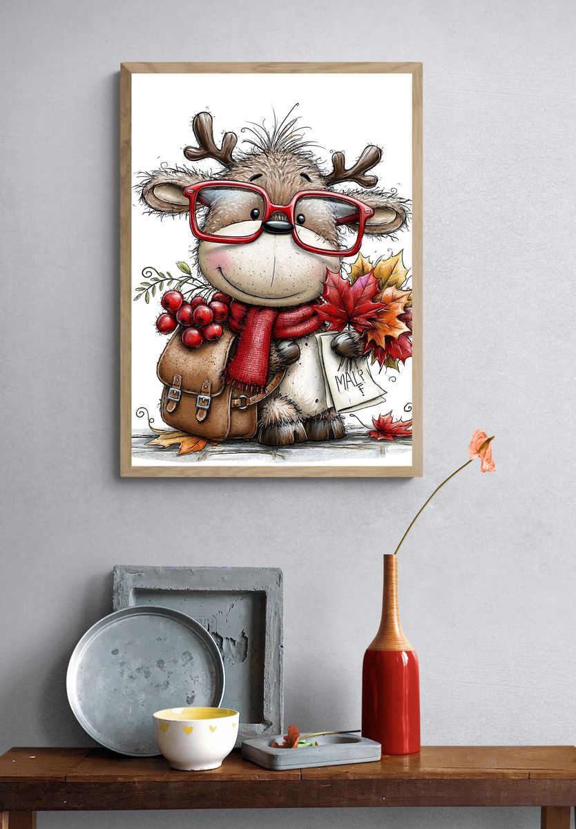 Autumn Reindeer Illustration Poster. — room view 3