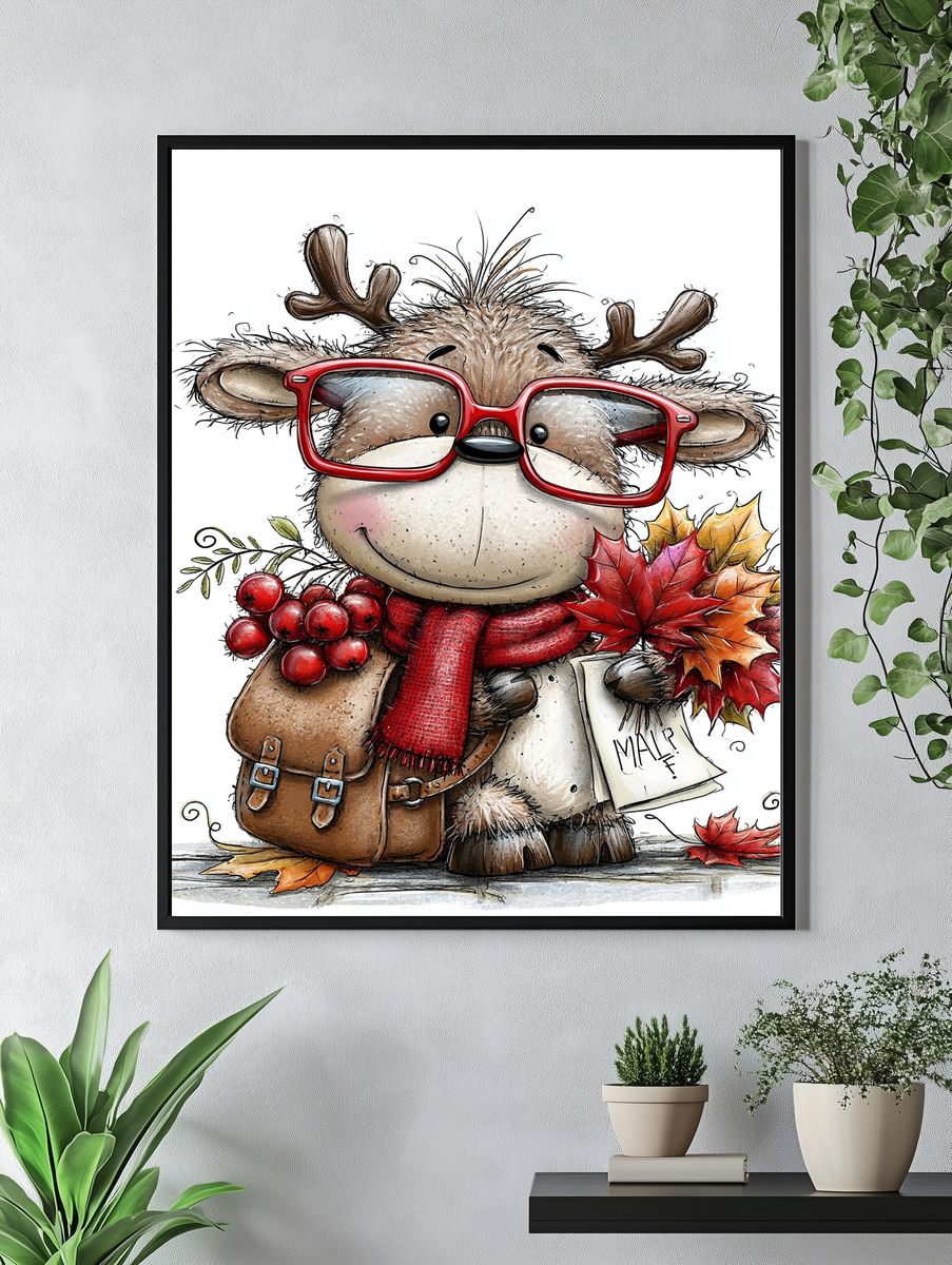 Autumn Reindeer Illustration Poster. — room view 4