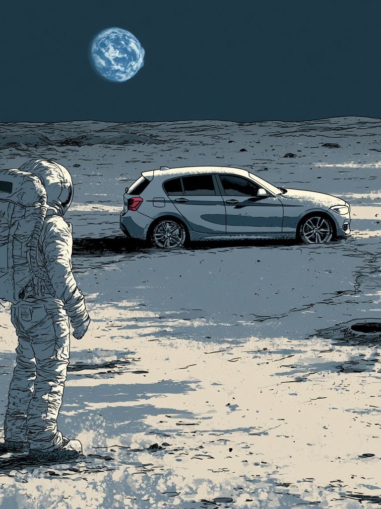 Lunar Astronaut and Car Illustration Poster. poster — illustration art