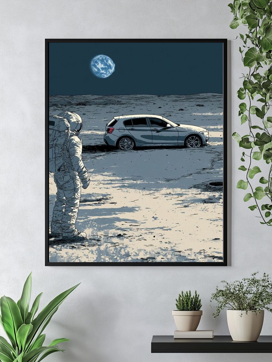 Lunar Astronaut and Car Illustration Poster. — room view 4