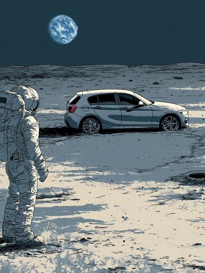 Lunar Astronaut and Car Illustration Poster.